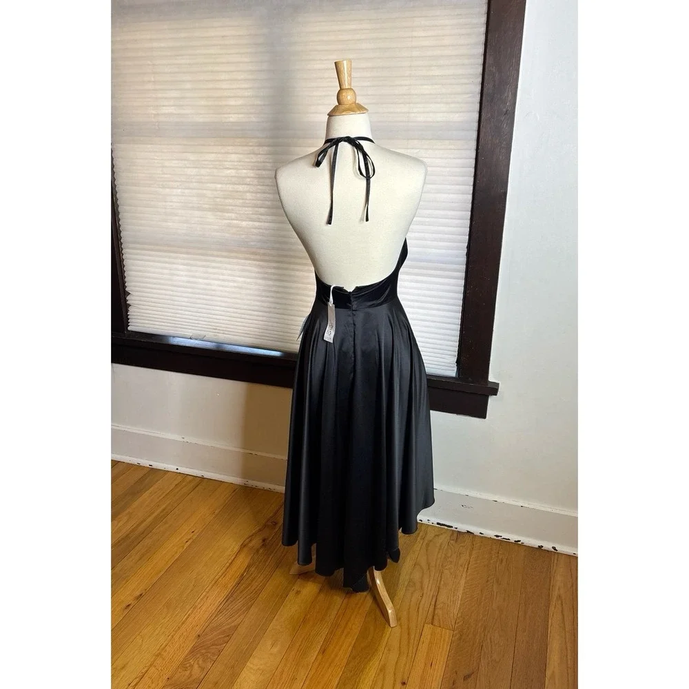 Jewel Badgley‎ Mischka Satin Backless Dress with High-Low Skirt